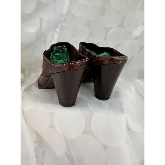 Sesto Meucci womens brown Bronze Mules 7 M Embossed Wood Heel clog Western Italy - Picture 5 of 11